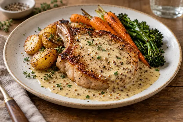 Côte de porc nappée de sauce crémeuse