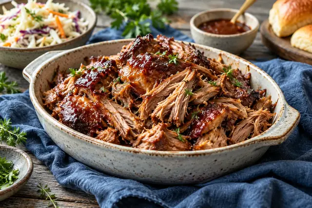 Porc effiloché dans une assiette